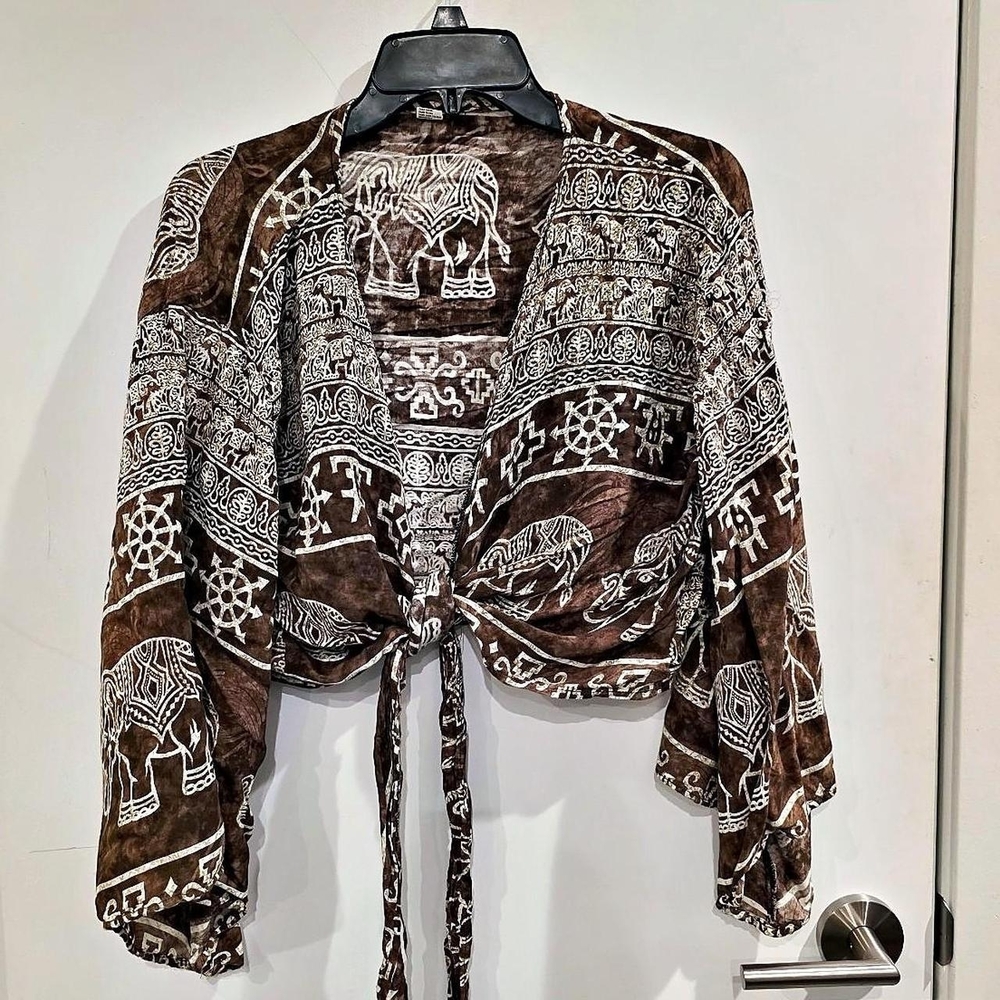 Bohemian Elephant Print Cropped Blouse